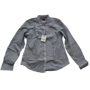 UNTUCKit Marsanne Button Down Shirt Long Sleeve Striped Collared Navy Size 6 NEW